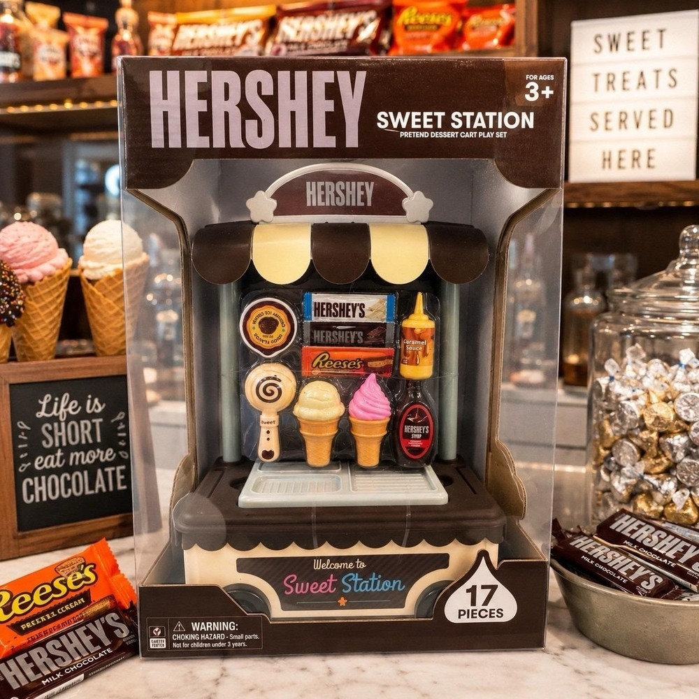 Hershey Sweet Station Pretend Dessert Cart Play Set 17 Pieces New in Box